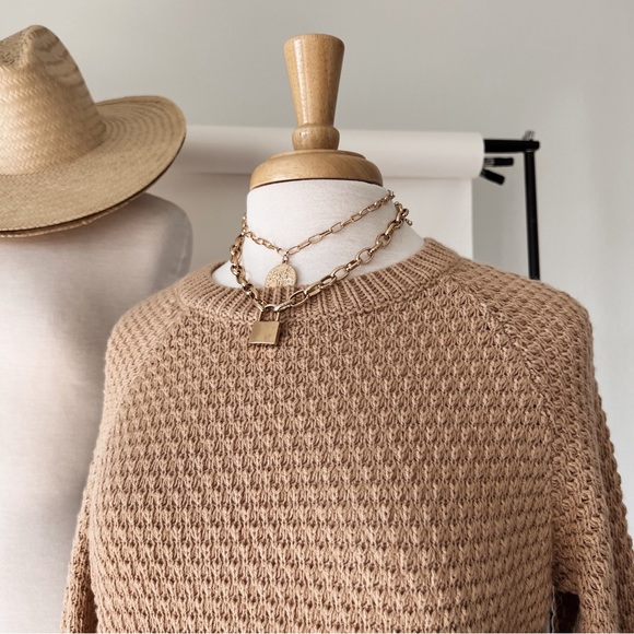 TAN CREWNECK CABLE KNIT SWEATER - Picture 2 of 10